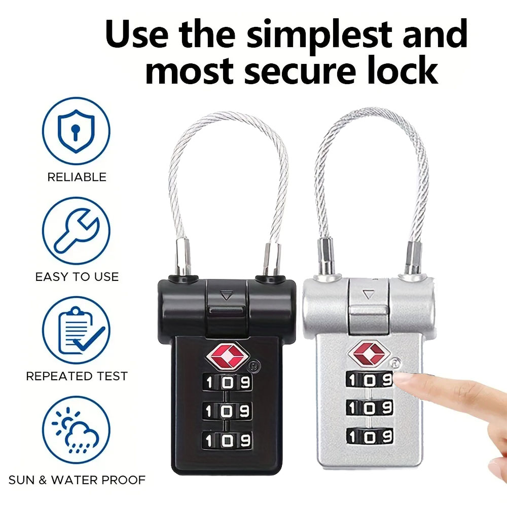 It Travel Accessories - กุญแจล็อค TSA สำหรับกระเป๋าเดินทาง รหัสล็อคเปลี่ยนได้ สีดำ ดีไซน์ตัดกัน