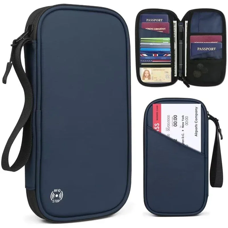 Travel Accessories Wallet - น้ําหนักเบาครอบครัวหนังสือเดินทางกระเป๋าสตางค์ซิป Oxford เอกสารกระเป๋าที่ถอดออกได้สายรัดข้อมือสําหรับผู้หญิงผู้ชาย