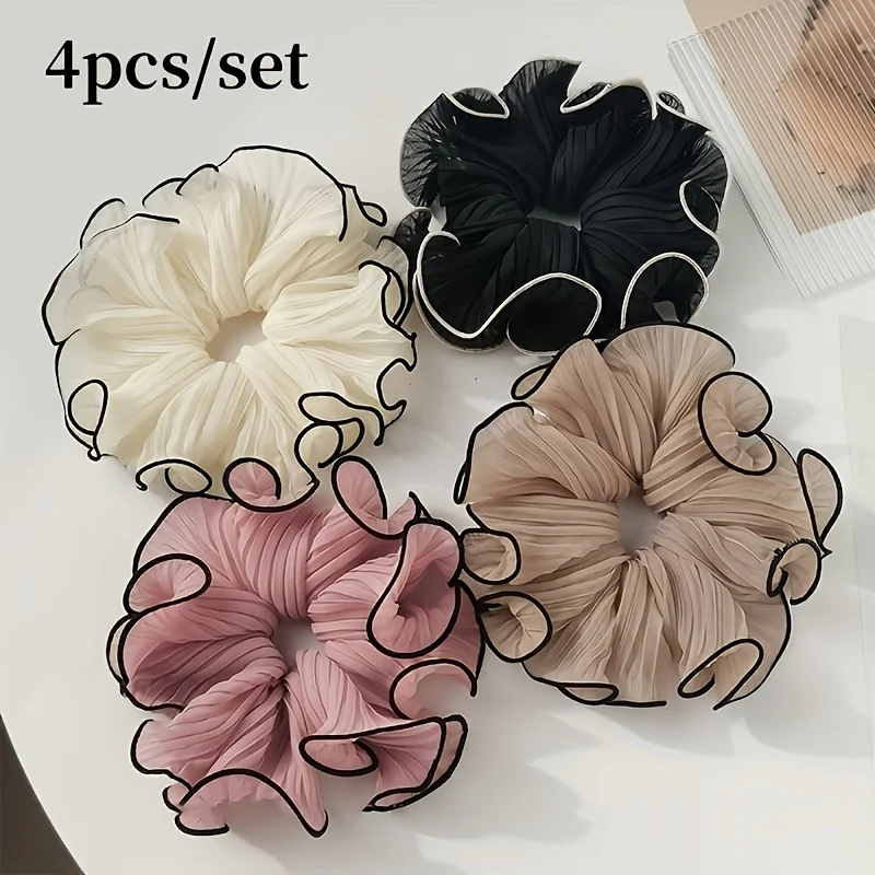 Travel Accessories Gear - 4 ชิ้น/ชุด ยางมัดผมผ้าแต่งชายระบายสุดหรู - ผ้าชีฟองเนื้อแน่น แบบระบาย/ผ้าทูล/ริบบิ้น