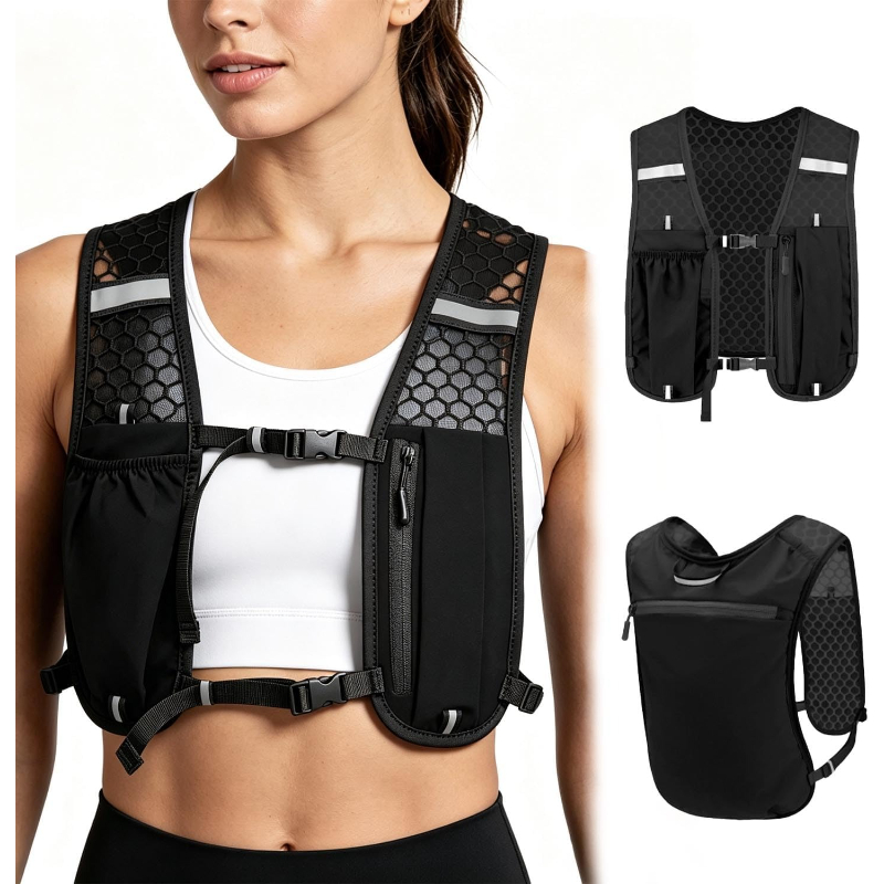 Hydration Pack Backpack - เสื้อกั๊กวิ่ง WOOJACK พร้อมช่องใส่ถุงน้ำ น้ำหนักเบา สำหรับผู้ชายและผู้หญิง เหมาะสำหรับปั่นจักรยาน
