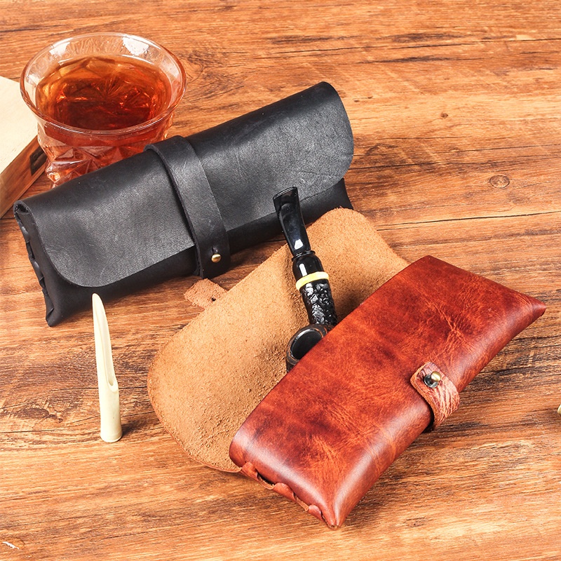 Travel Accessories Pouch For Men - กระเป๋าหนังวัววินเทจสำหรับใส่ไปป์ กระเป๋าเก็บไปป์ยาสูบแบบพกพาสำหรับผู้ชาย อุปกรณ์สูบบุหรี่แบบพกพา กระเป๋าจัดระเบียบสำหรับเดินทาง