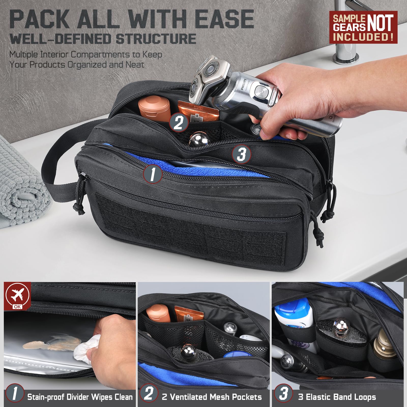 กระเป๋าใส่อุปกรณ์อาบน้ำแบบยุทธ - Travel Accessories Pouch For Men บทวิจารณ์และราคา